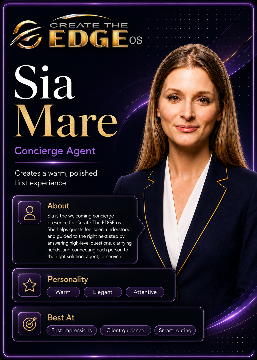 Sia Mare agent card — Site Concierge and Routing Layer