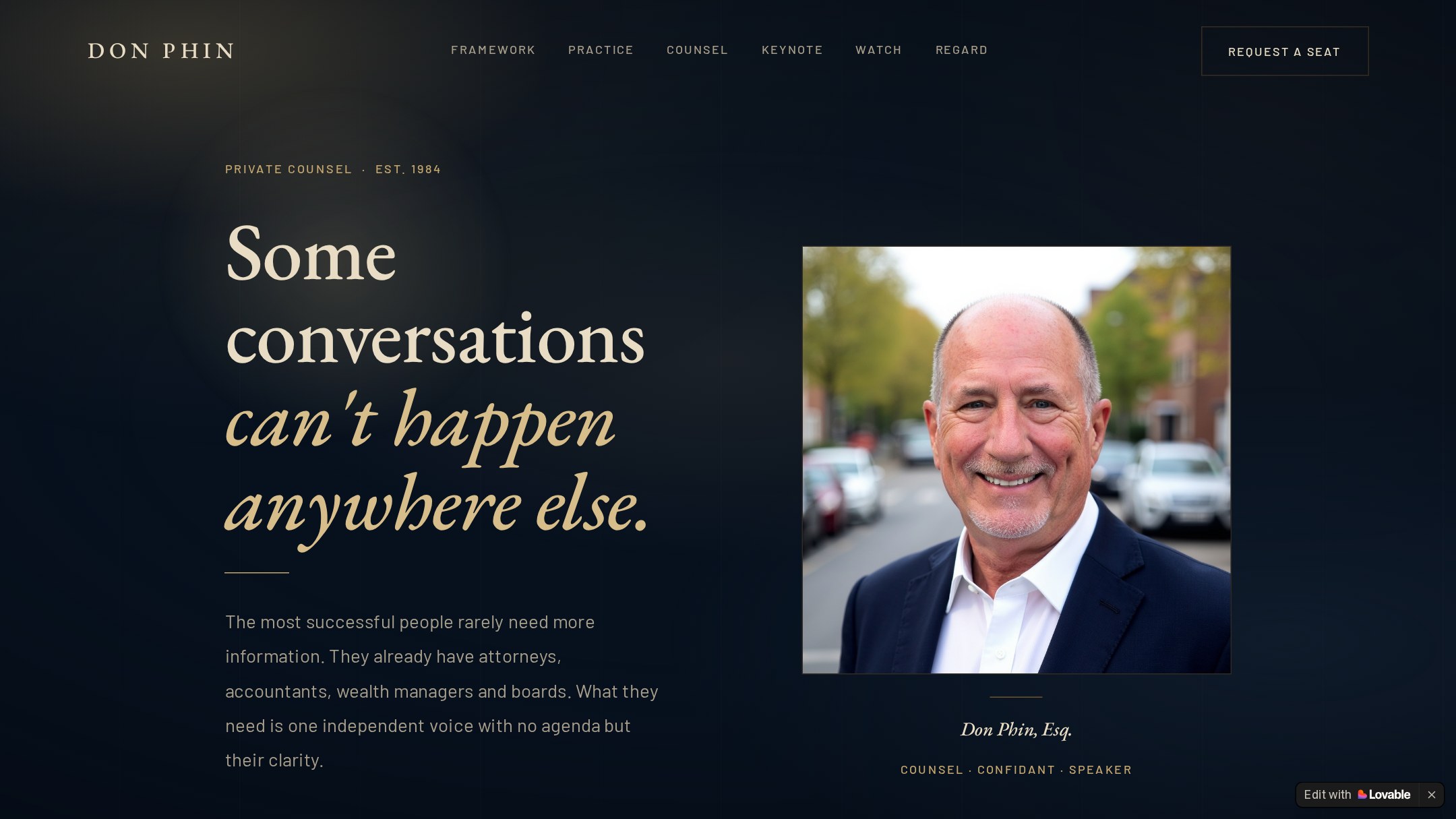 Don Phin, Esq. — The Private Table website